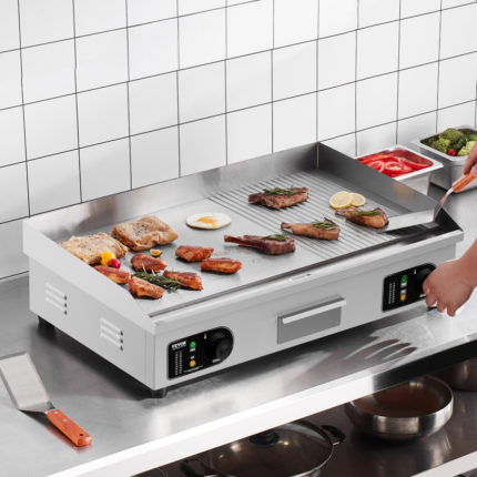 Plaque de cuisson électrique commerciale VEVOR 4400 W – Gril de comptoir demi-plat avec température réglable