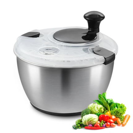 Essoreuse à salade VEVOR en acier inoxydable – 4,75 L, essoreuse à légumes à pression à une main (sans BPA)