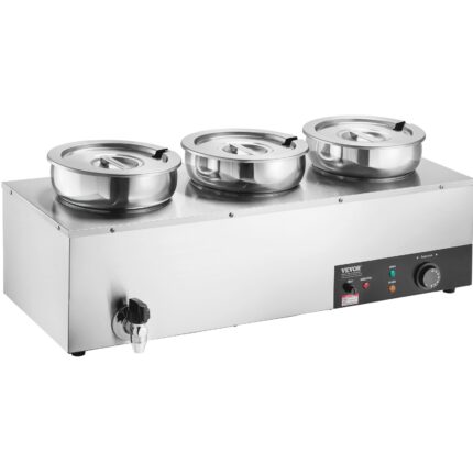 Chauffe-soupe électrique VEVOR 1200 W – 3 marmites en acier inoxydable de 7,4 L avec bain-marie
