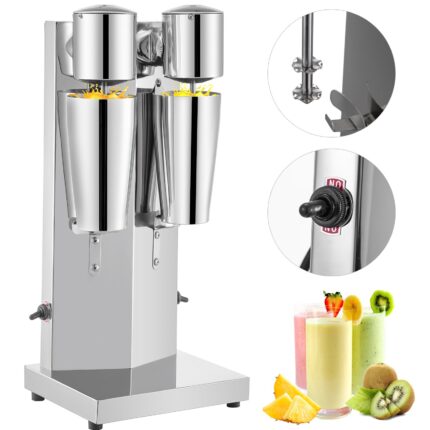 Machine à milkshakes VEVOR à double tête 180 W – Machine à milkshakes électrique en acier inoxydable avec gobelet de 800 ml