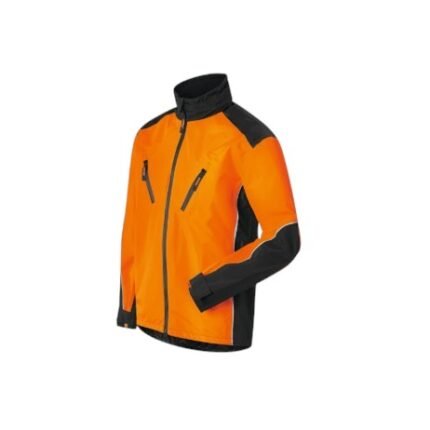 Jaqueta impermeável STIHL RAINTEC, tamanho G, laranja fluorescente e preta.